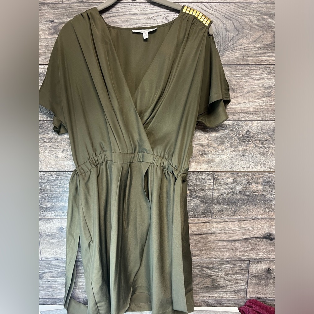 Cynthia Steffe Olive Green Studded Shoulder Dress – Size 12